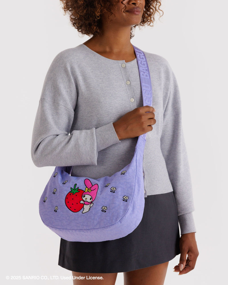 BAGGU Crossbody Bags Medium Nylon Crescent Bag - Embroidered My Melody Strawberry