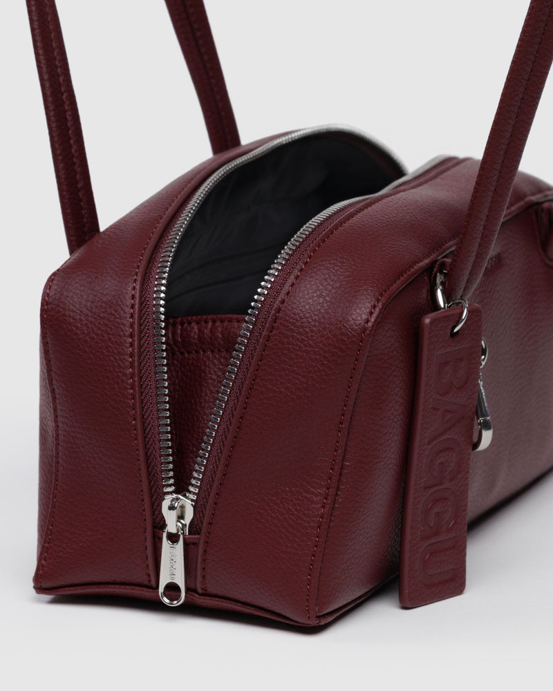 BAGGU  Small Recycled Leather Bowler Bag - Mahogany