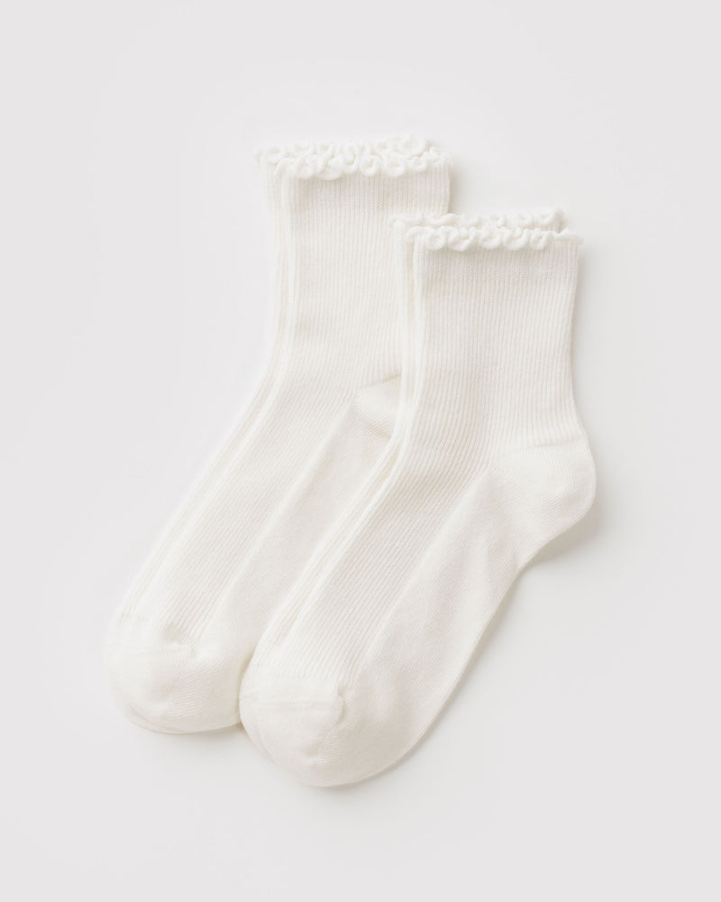 BAGGU  Lettuce Edge Sock Set of 2 - White