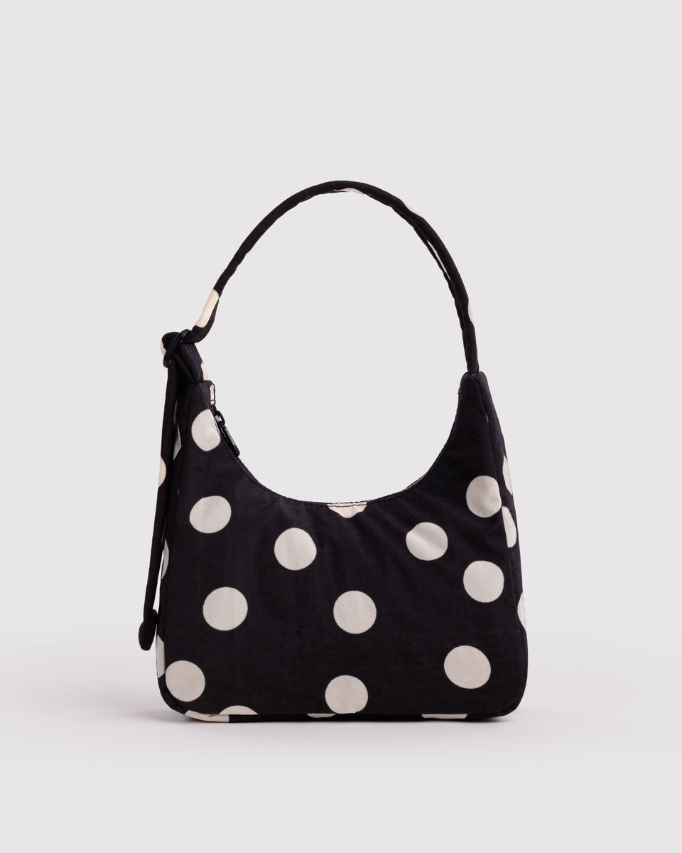 BAGGU Black Bags Mini Nylon Shoulder Bag - Black and Cream Polka Dot