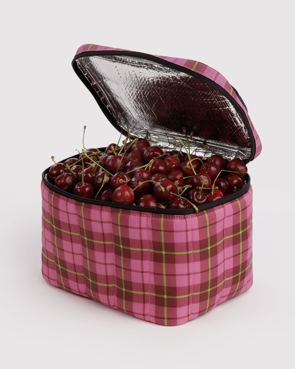 BAGGU Home & Outdoor Puffy Lunch Bag - Azalea Pink Tartan