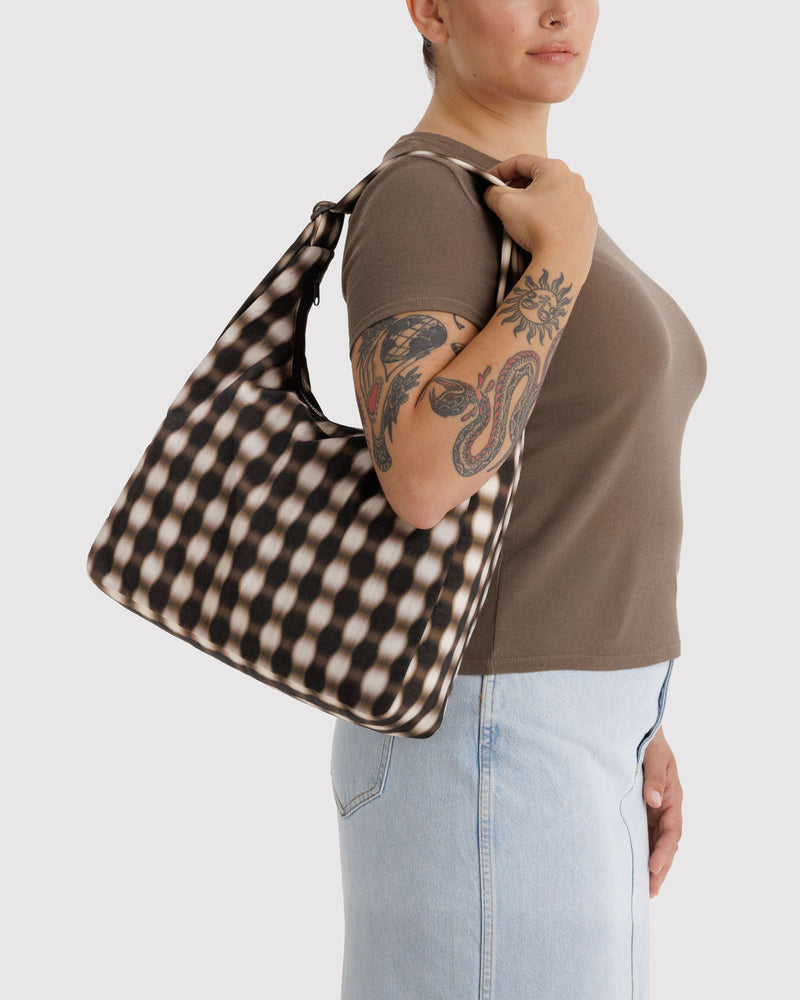 BAGGU  Nylon Shoulder Bag - Blurred Gingham Brown