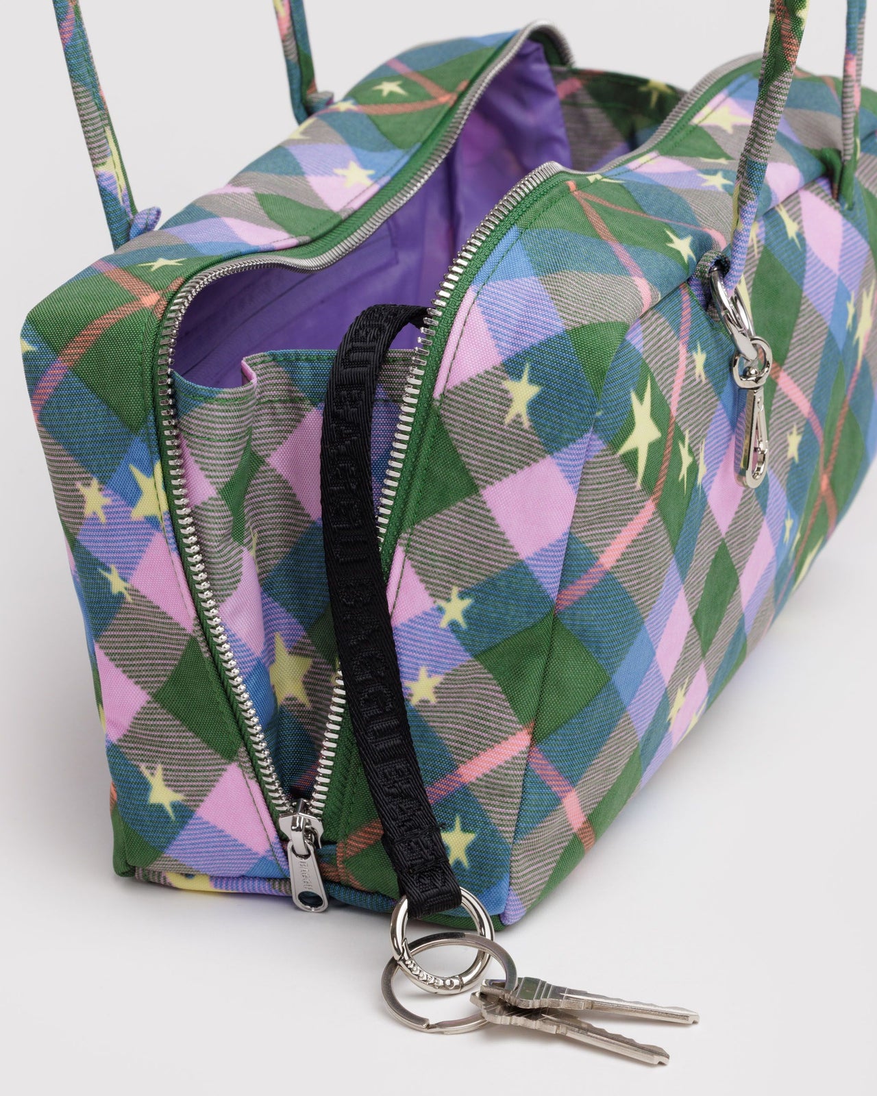 Nylon Bowler Bag - Green Star Plaid