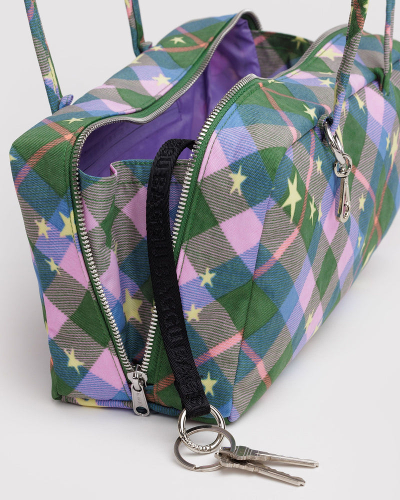 BAGGU New Arrivals Nylon Bowler Bag - Green Star Plaid