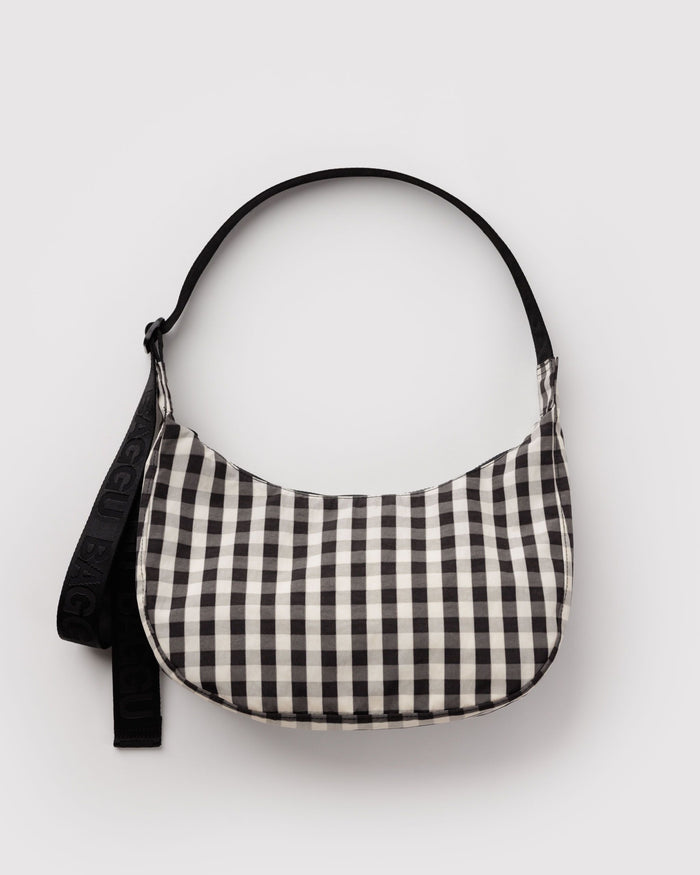 BAGGU New Arrivals Medium Nylon Crescent Bag - Black and Cream Gingham