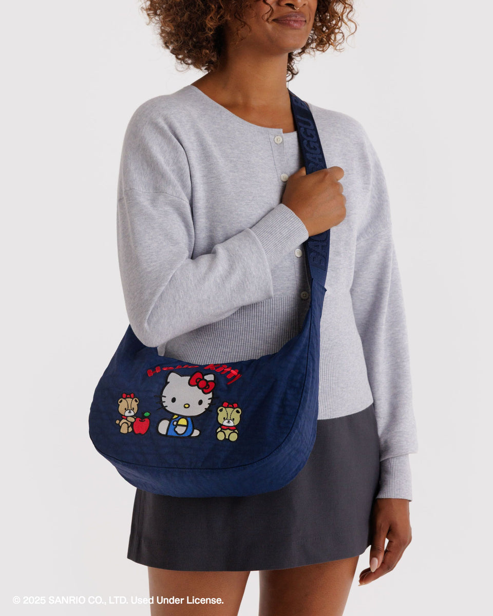 BAGGU Crossbody Bags Medium Nylon Crescent Bag - Embroidered Hello Kitty & Teddy