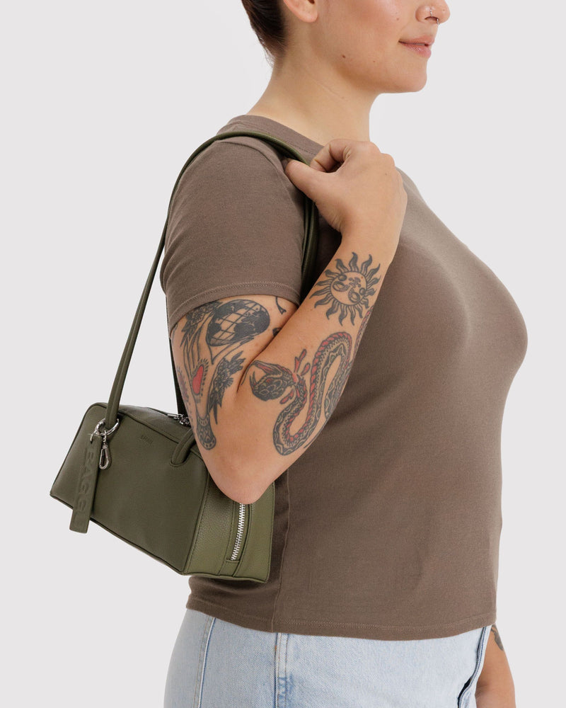 BAGGU  Small Recycled Leather Bowler Bag - Loden
