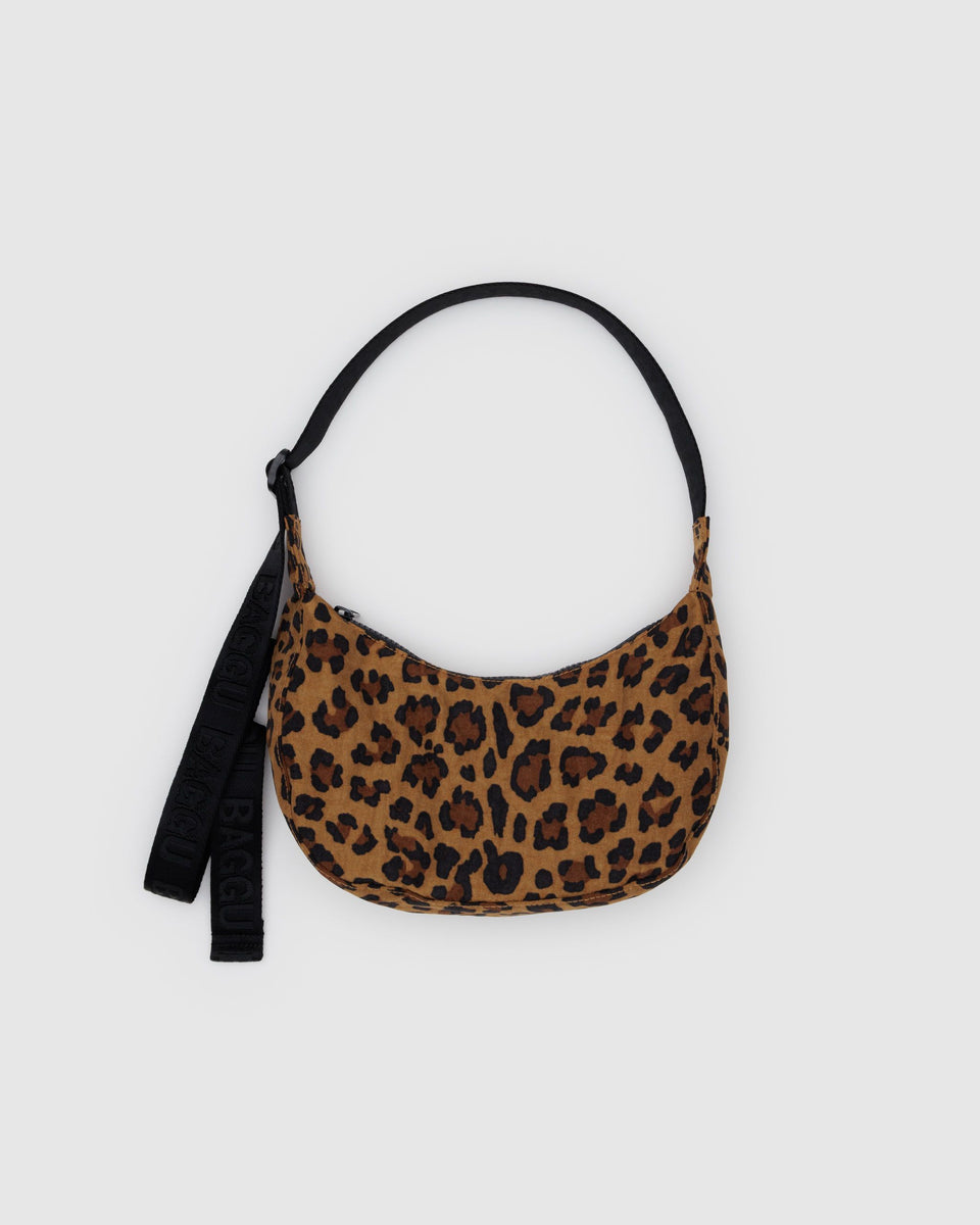 BAGGU Products Small Nylon Crescent Bag - Leopard