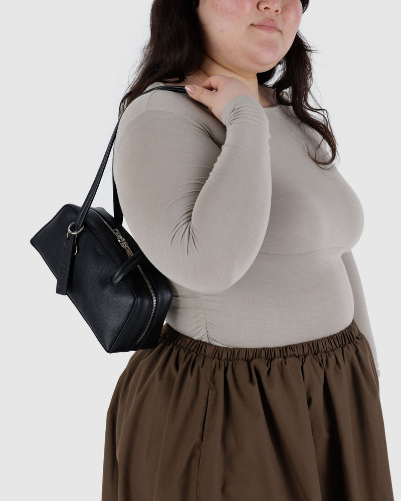 BAGGU  Small Recycled Leather Bowler Bag - Black