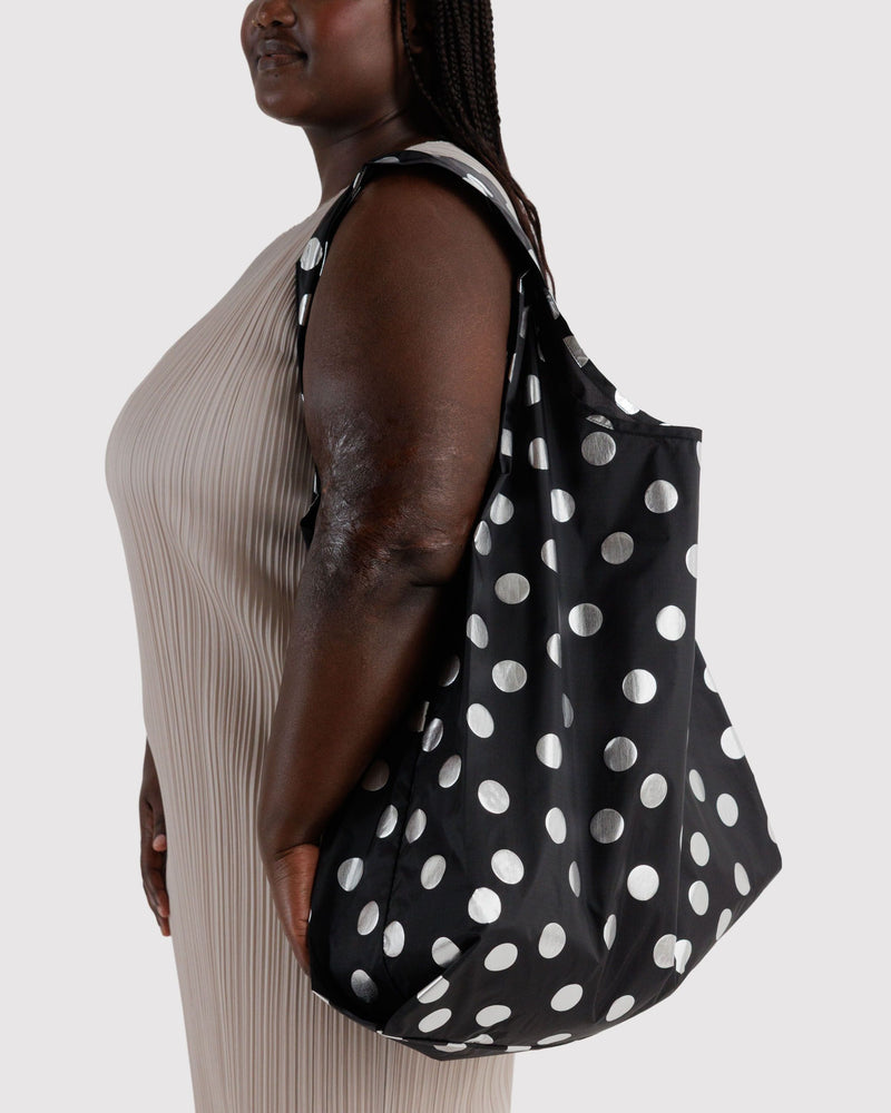 BAGGU Metallics Big Baggu - Silver Metallic Polka Dot