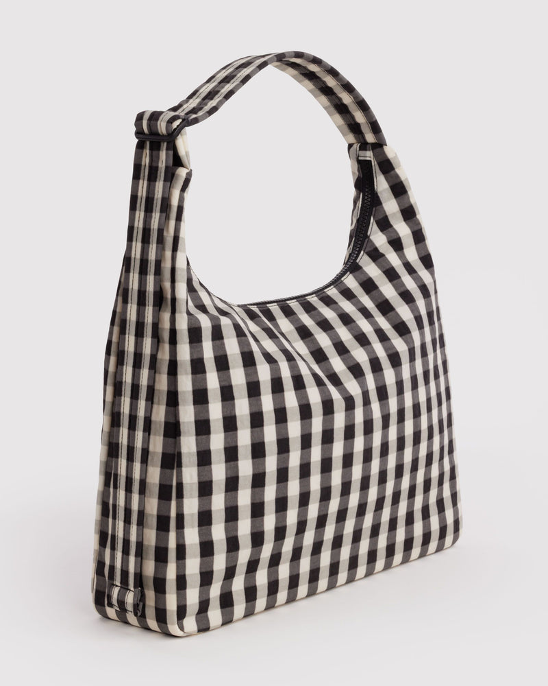BAGGU  Nylon Shoulder Bag - Black and Cream Gingham