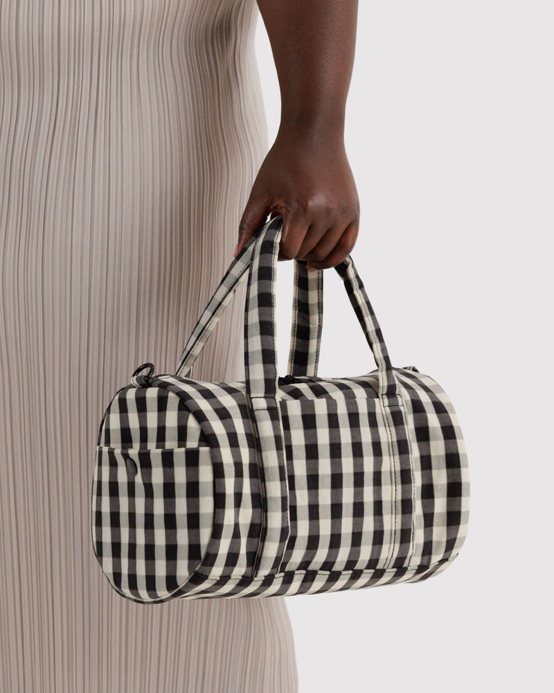 BAGGU Black Bags Nylon Duffle Bag - Black and Cream Gingham