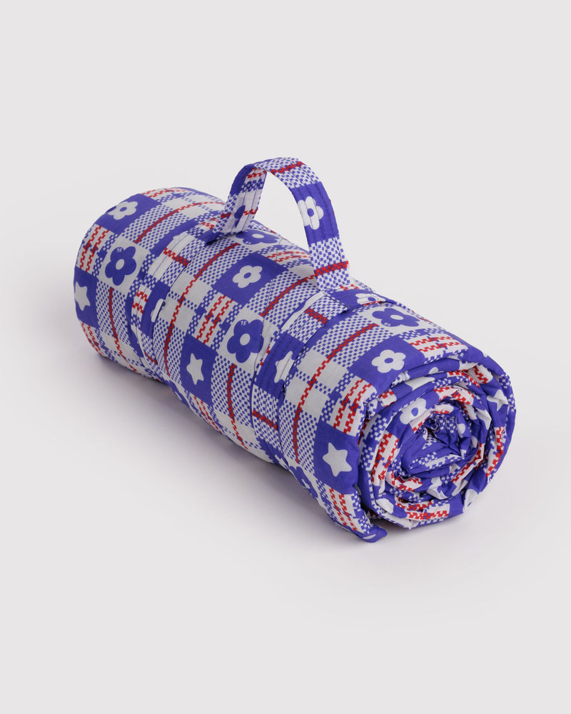 BAGGU  Puffy Picnic Blanket - Market Plaid Blue