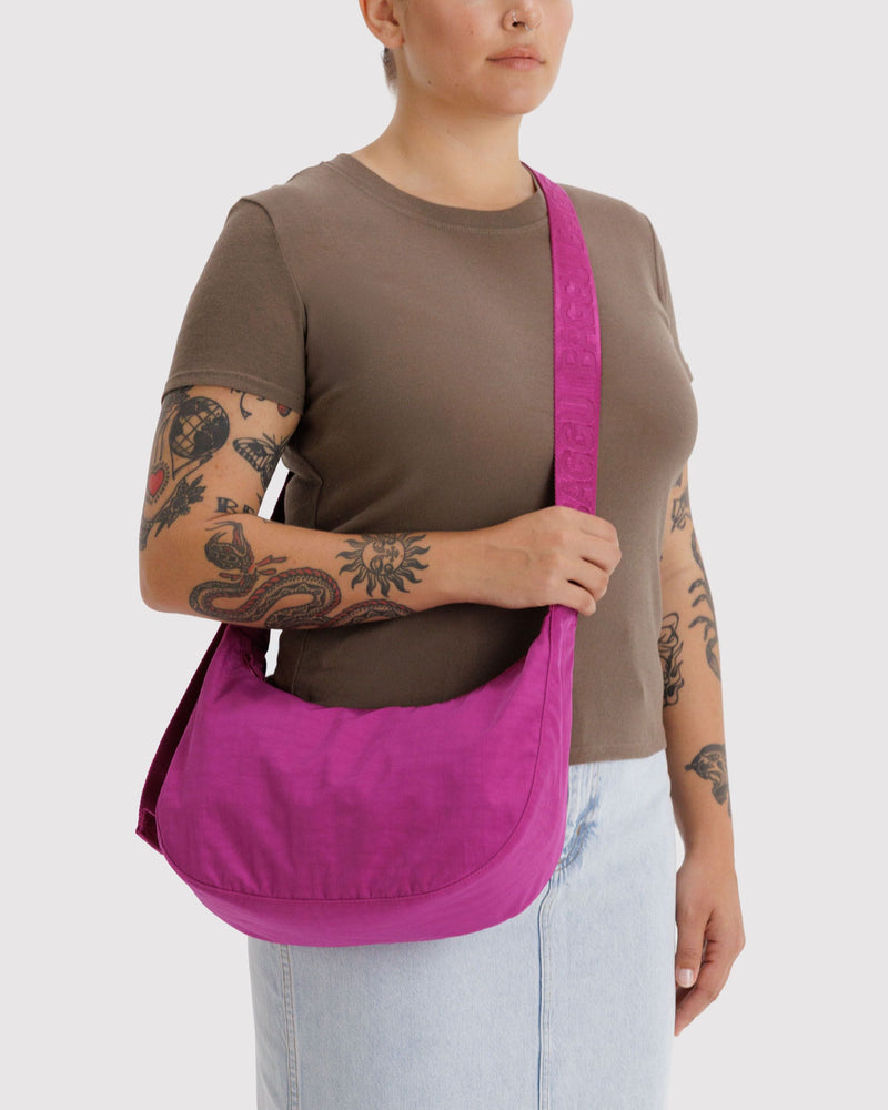 BAGGU New Arrivals Medium Nylon Crescent Bag - Deep Fuchsia