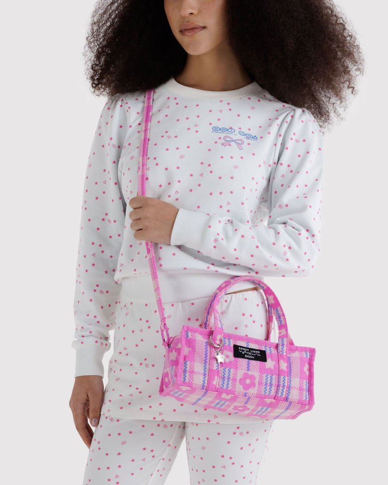 BAGGU  Mini Nylon Market Bag - Market Plaid Pink