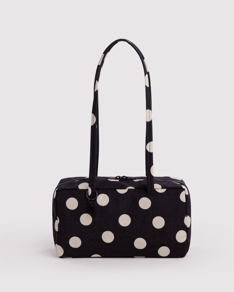 BAGGU Black Bags Nylon Bowler Bag - Black and Cream Polka Dot