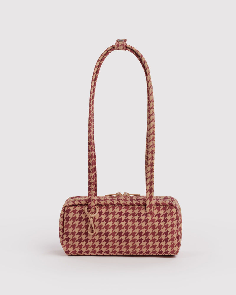 BAGGU  Small Nylon Bowler Bag - Tan Houndstooth