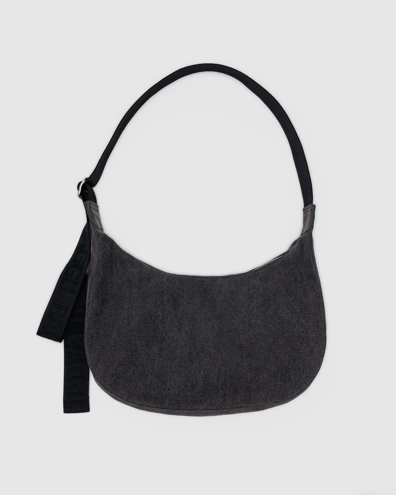 BAGGU  Medium Denim Crescent Bag - Washed Black Denim