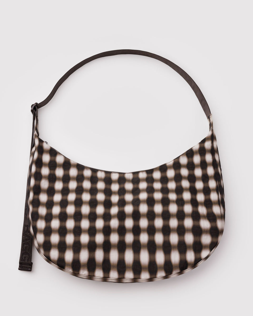 BAGGU Products Large Nylon Crescent Bag - Blurred Gingham Brown