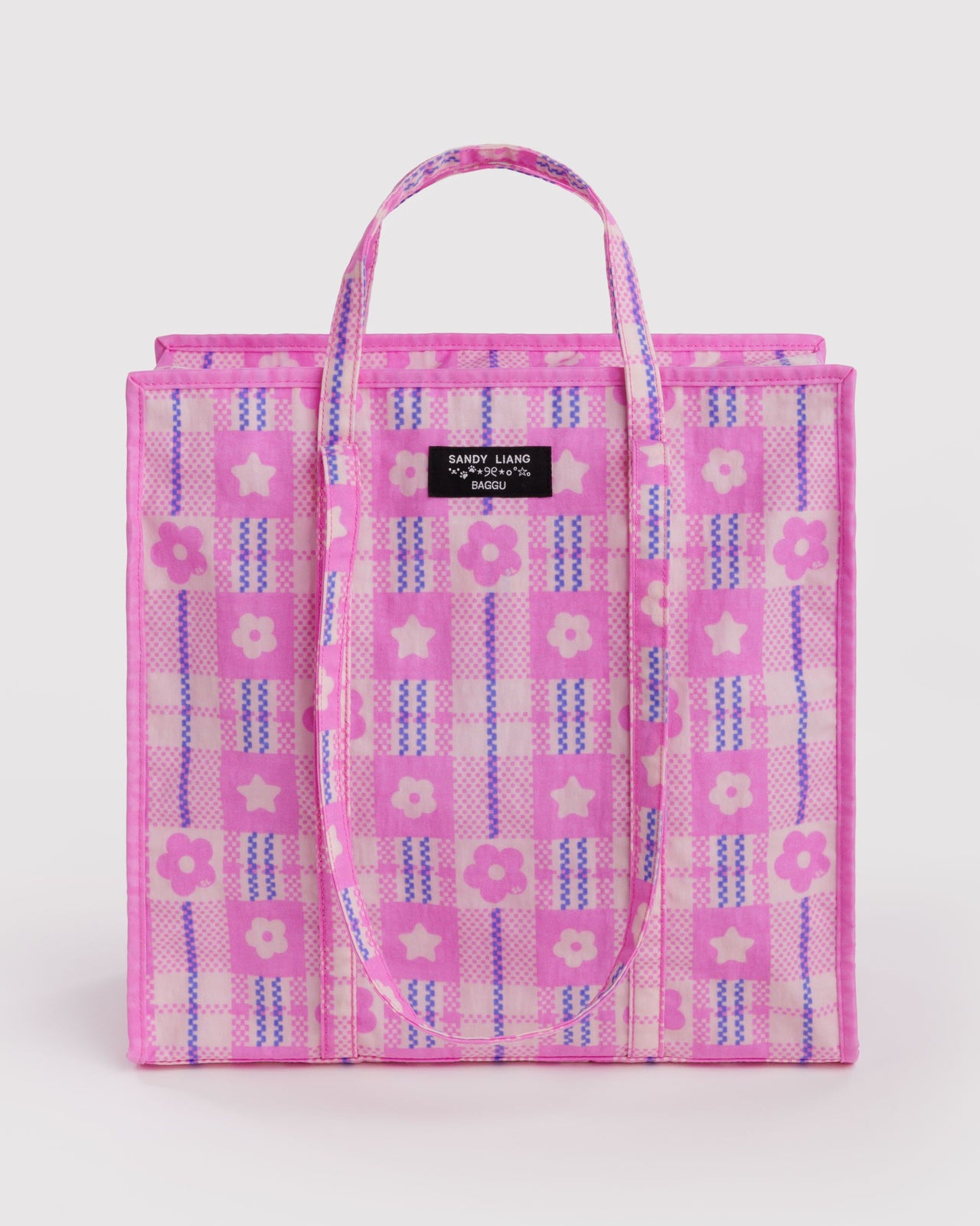 Large Nylon Market Bag - Market Plaid Pink
