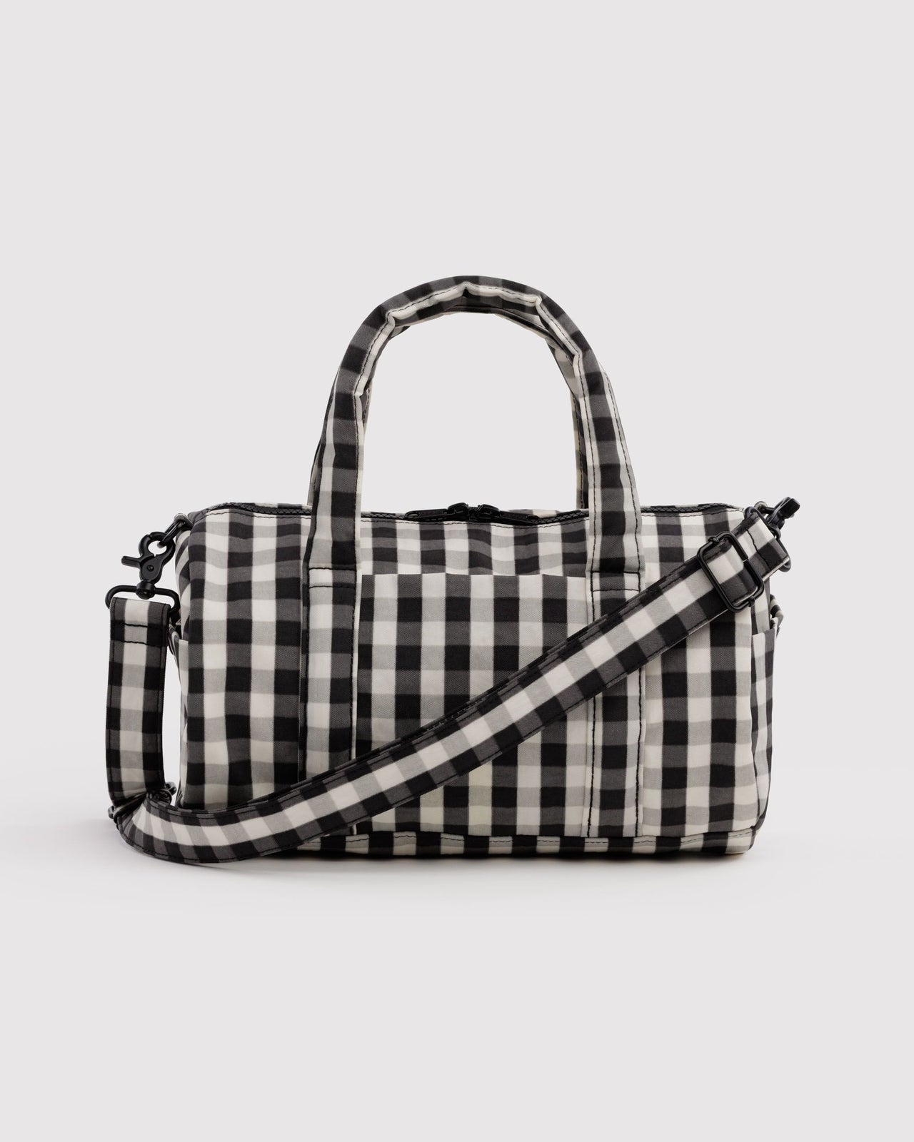 Nylon Duffle Bag - Black and Cream Gingham