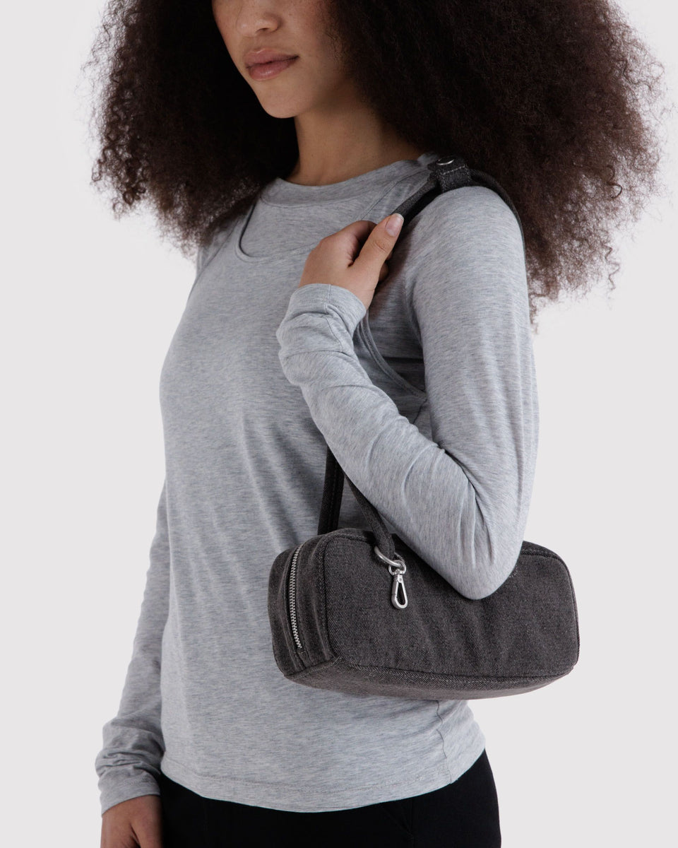 BAGGU Denim Small Denim Bowler Bag - Washed Black Denim