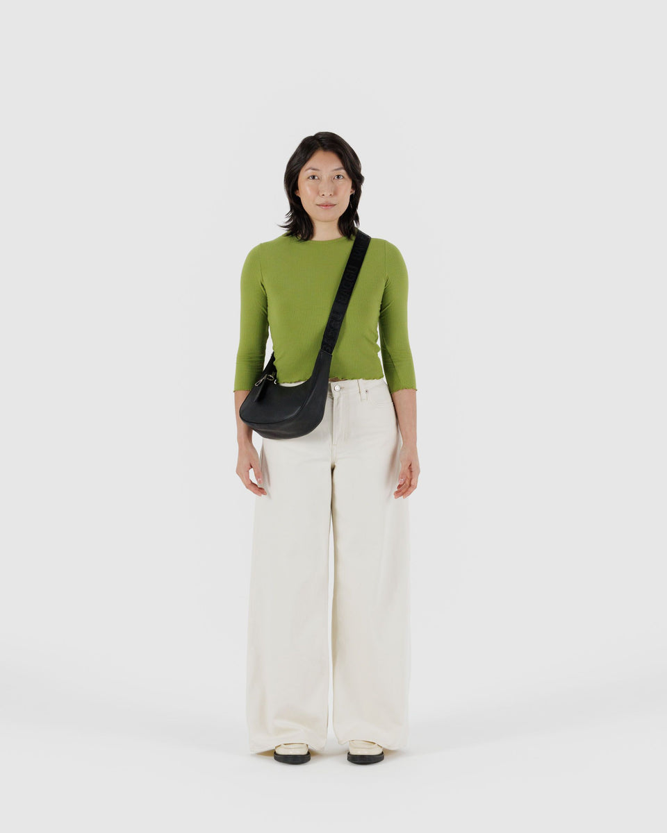 BAGGU Products Small Recycled Leather Crescent Bag - Black
