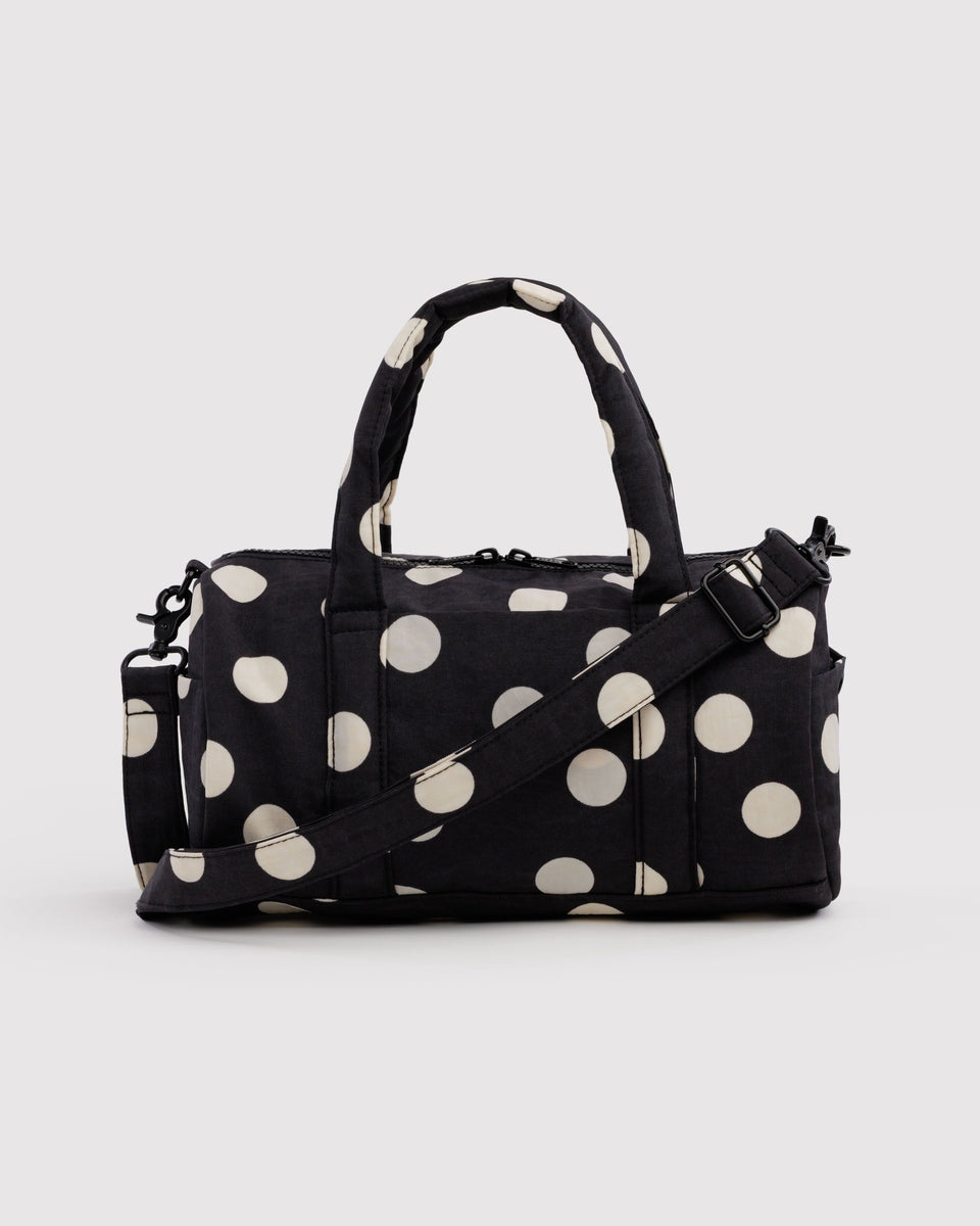 BAGGU Black Bags Nylon Duffle Bag - Black and Cream Polka Dot