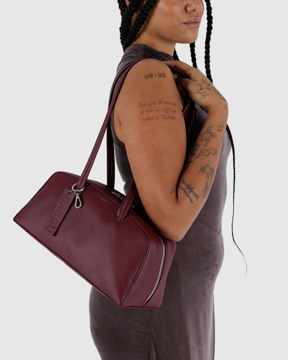 BAGGU Products Recycled Leather Bowler Bag - Mahogany