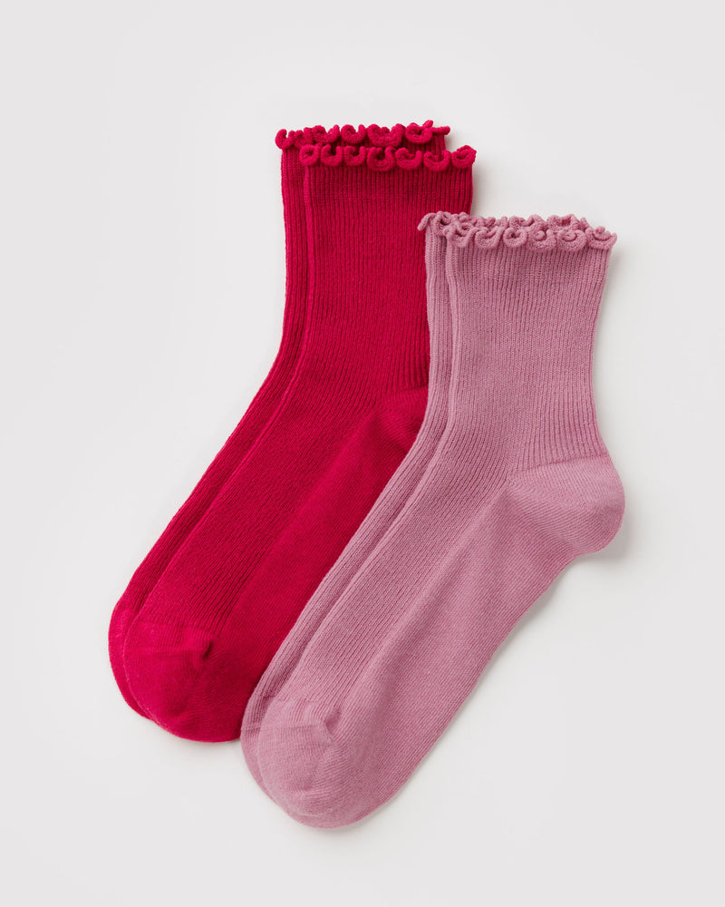 BAGGU  Lettuce Edge Sock Set of 2 - Wild Plum & Cherry