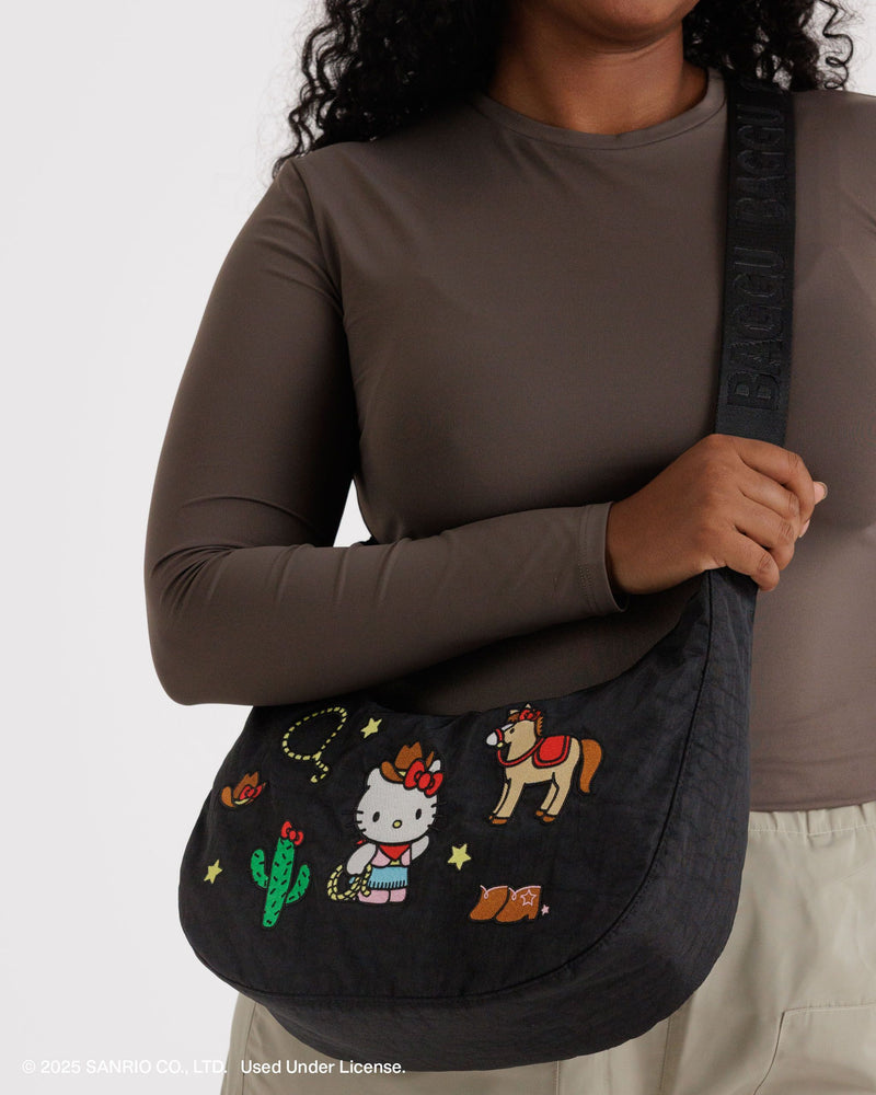 BAGGU Crossbody Bags Medium Nylon Crescent Bag - Embroidered Hello Kitty Western