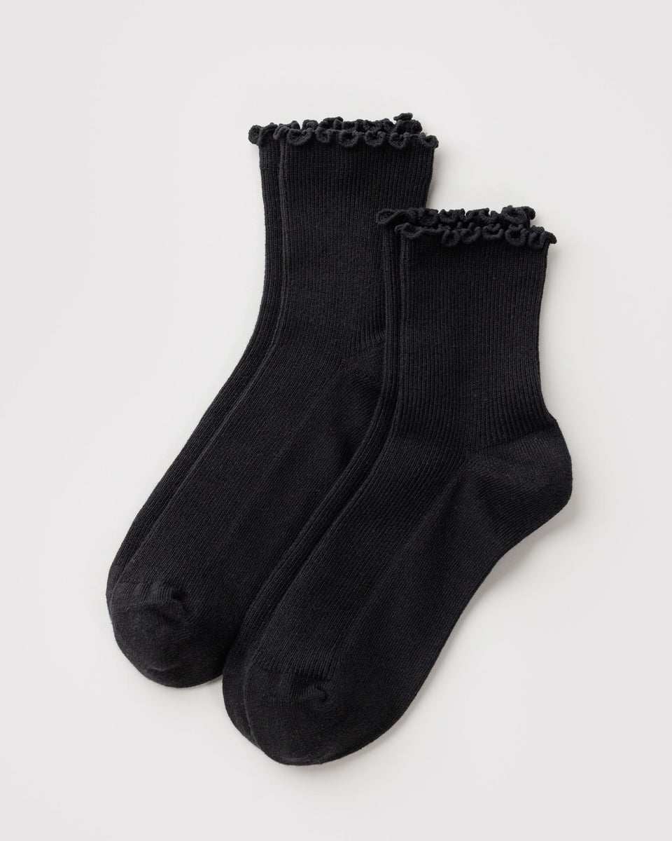 BAGGU Socks and Slippers Lettuce Edge Sock Set of 2 - Black