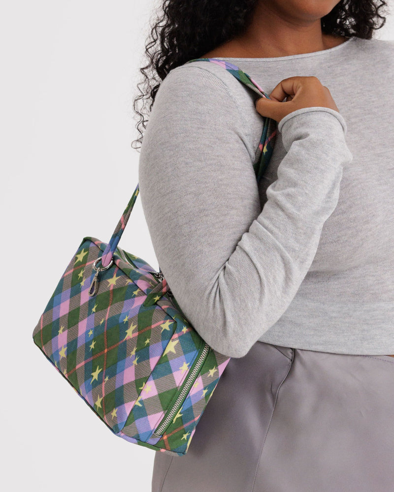 BAGGU New Arrivals Nylon Bowler Bag - Green Star Plaid