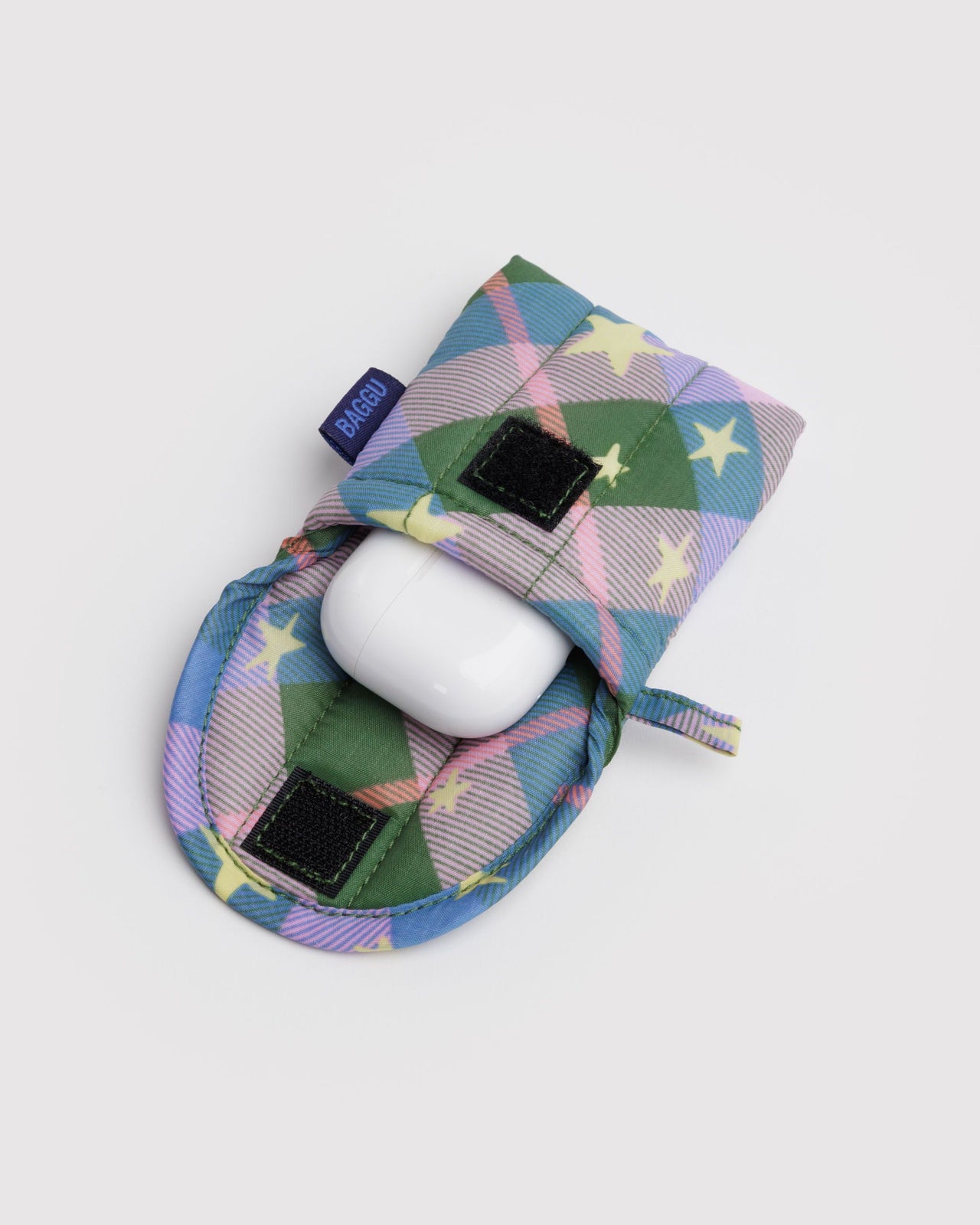 Puffy Earbuds Case - Green Star Plaid