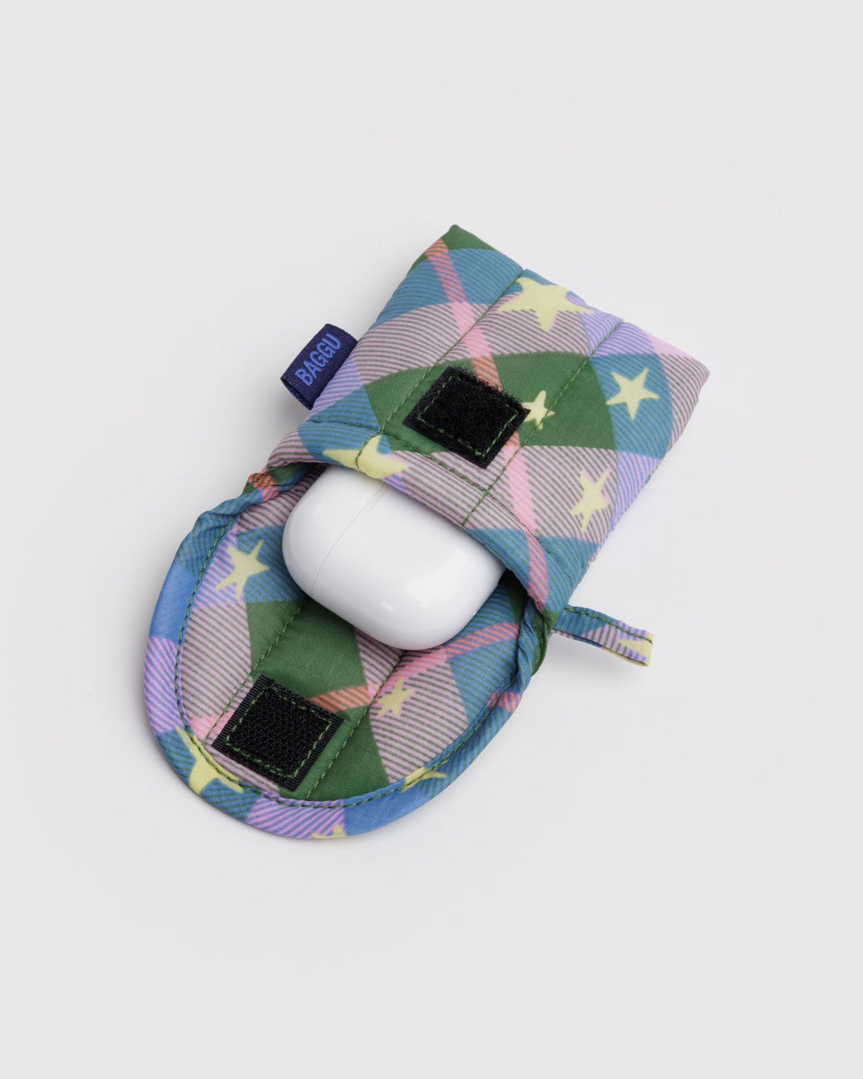 BAGGU Cases & Sleeves Puffy Earbuds Case - Green Star Plaid