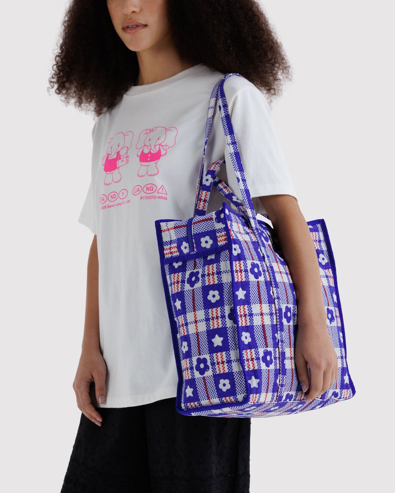 Large Nylon Market Bag - Market Plaid Blue