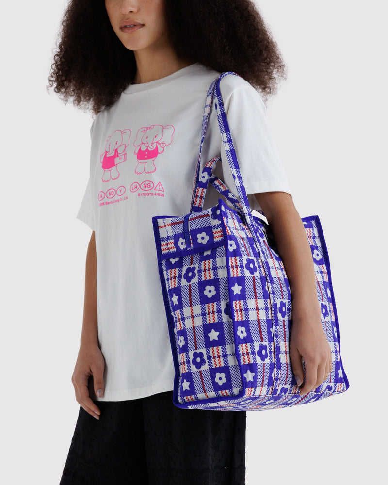 BAGGU  Large Nylon Market Bag - Market Plaid Blue