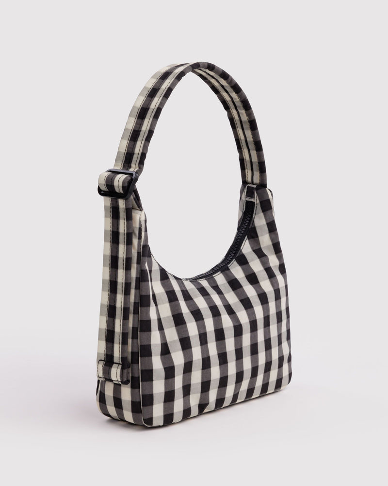 BAGGU Black Bags Mini Nylon Shoulder Bag - Black and Cream Gingham