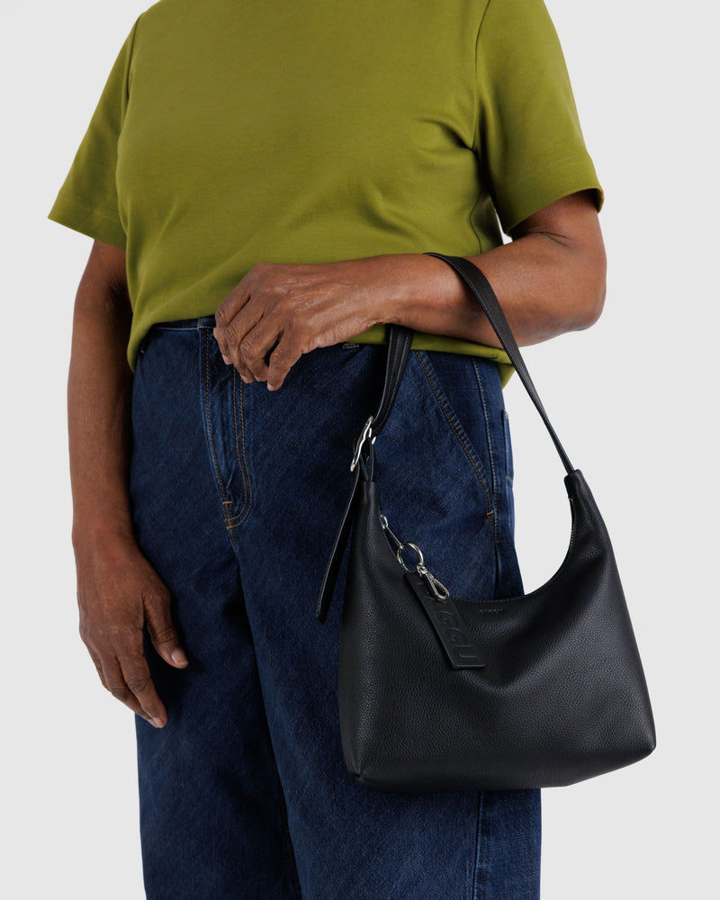 BAGGU  Mini Recycled Leather Shoulder Bag - Black