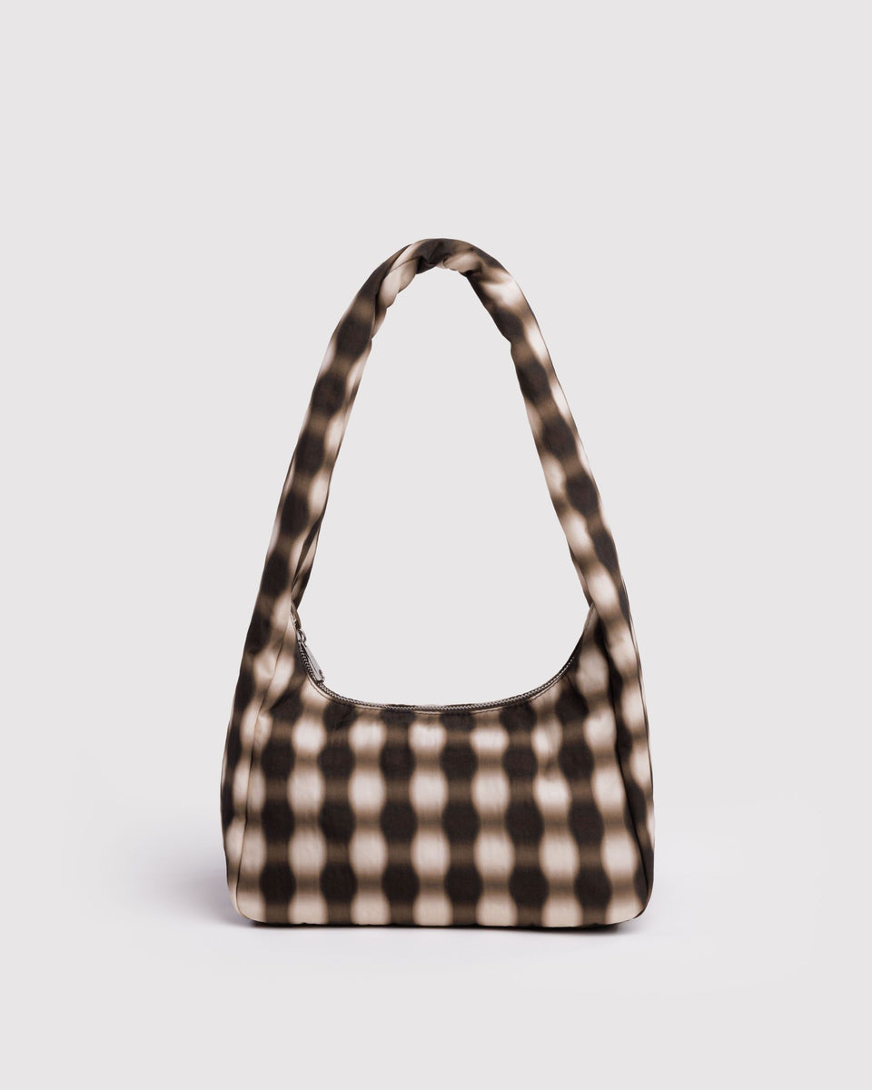 BAGGU Products Small Nylon Meringue Bag - Blurred Gingham Brown