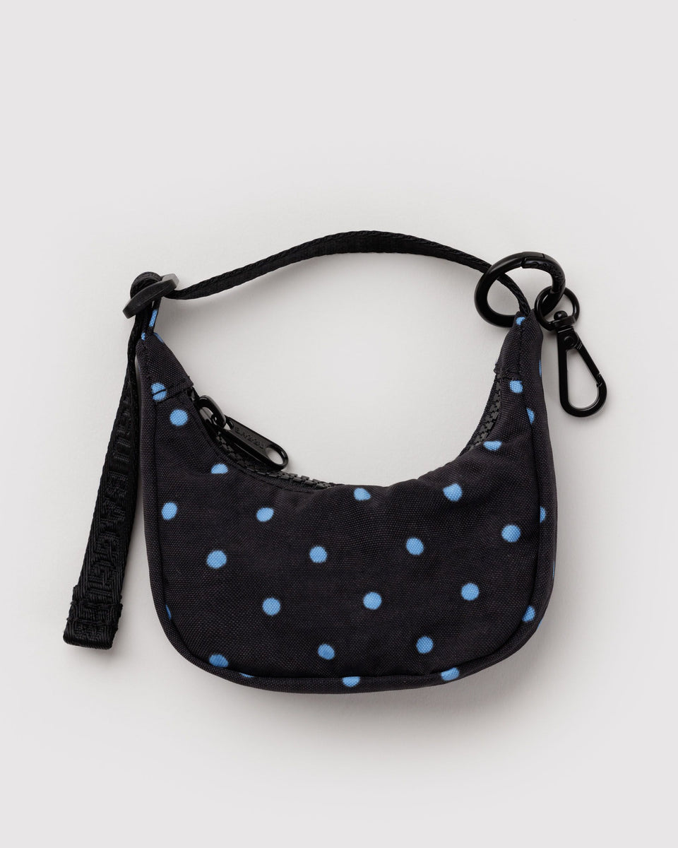BAGGU ALL PRODUCTS Crescent Bag Charm - Black and Sky Blue Micro Dot