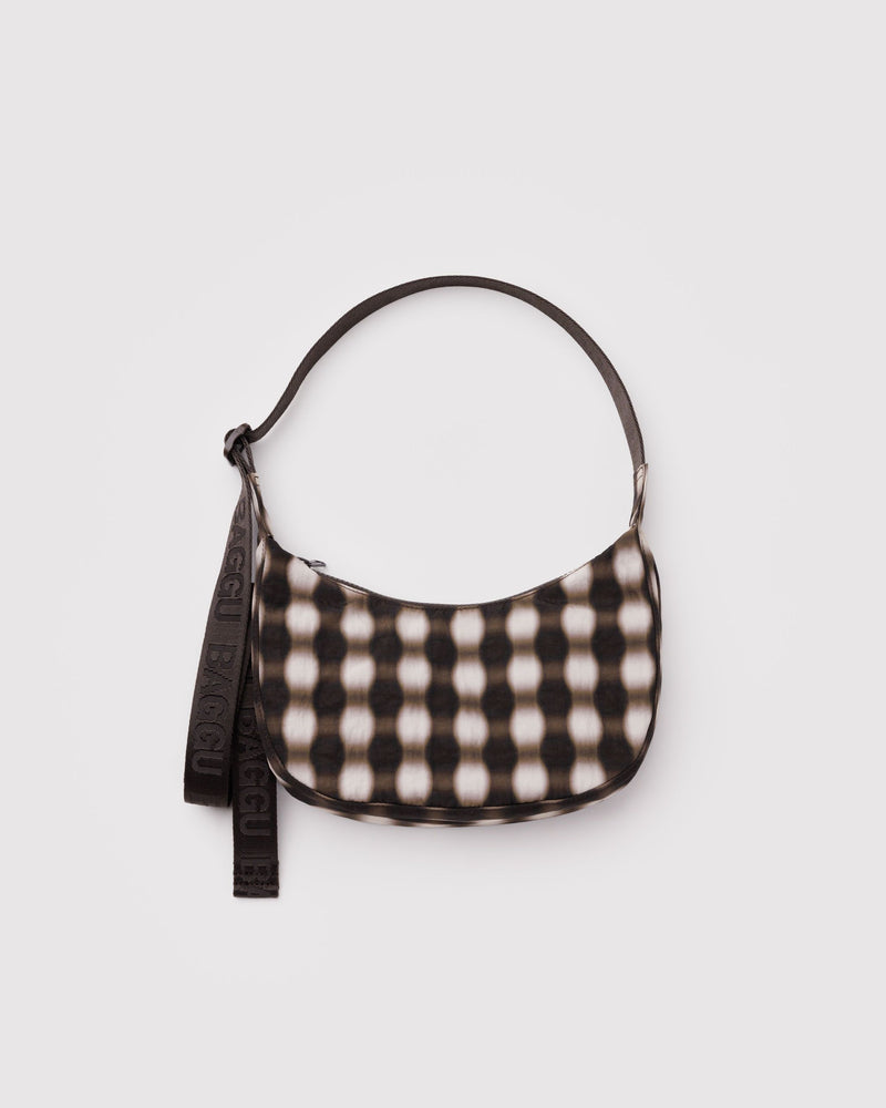 BAGGU  Small Nylon Crescent Bag - Blurred Gingham Brown