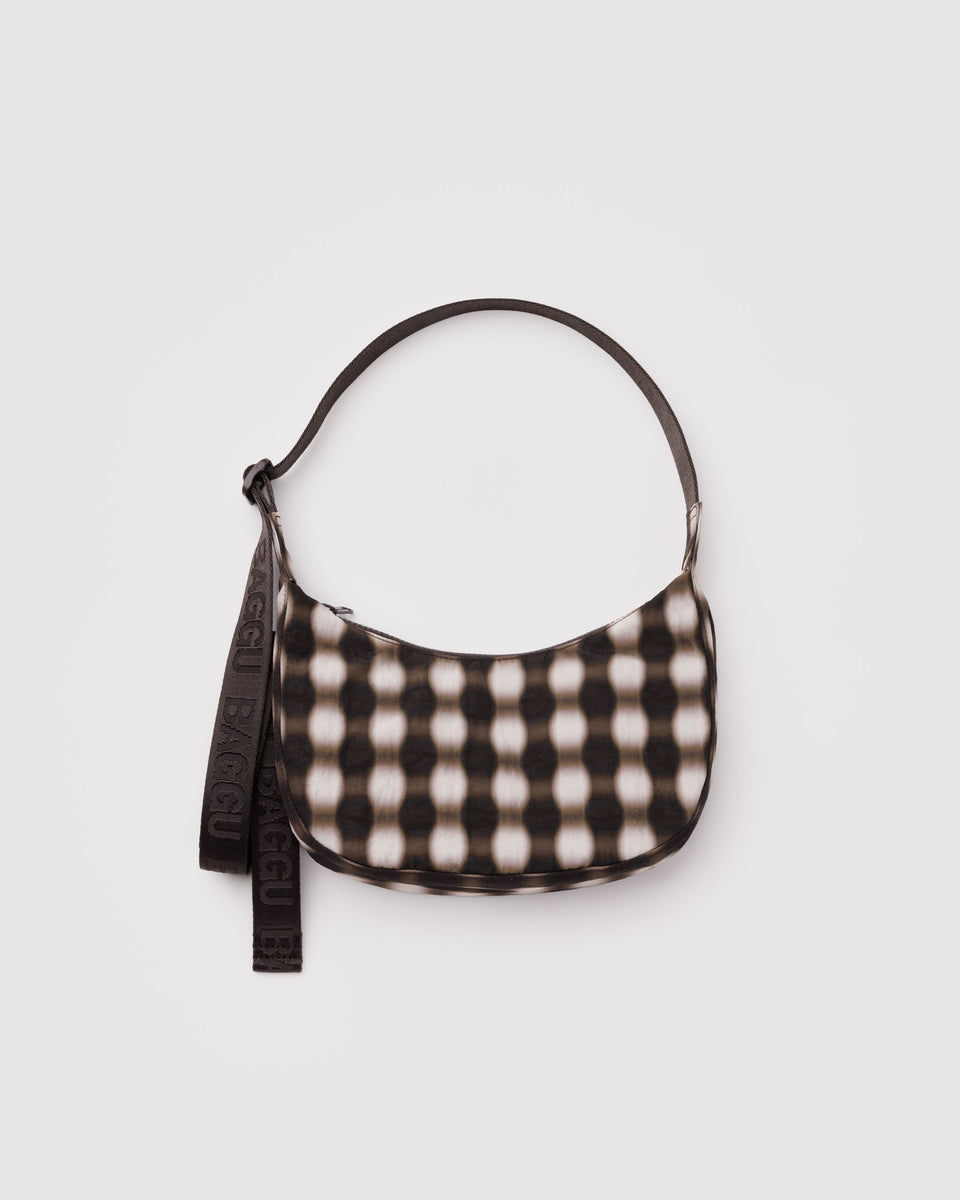 BAGGU Products Small Nylon Crescent Bag - Blurred Gingham Brown