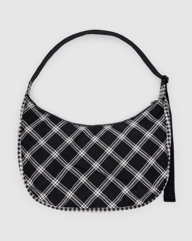 BAGGU  Large Nylon Crescent Bag - Mixed Plaid