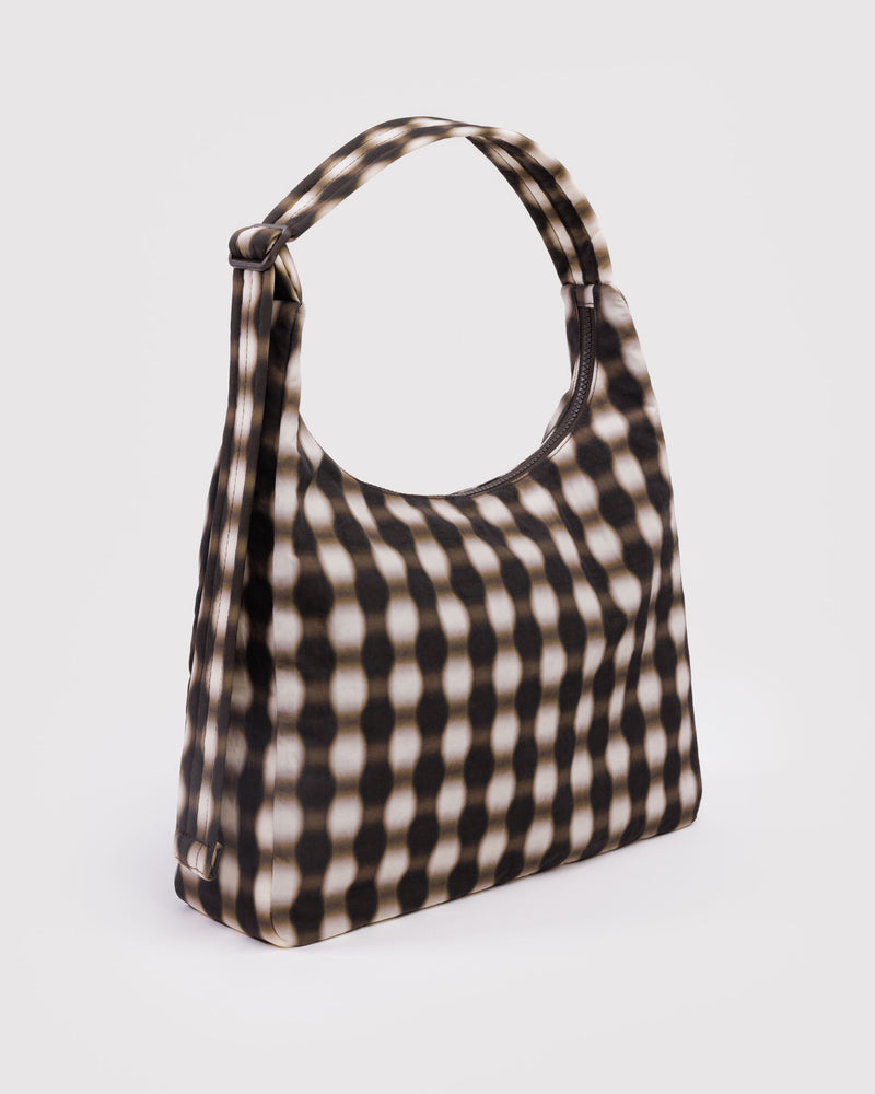 BAGGU  Nylon Shoulder Bag - Blurred Gingham Brown