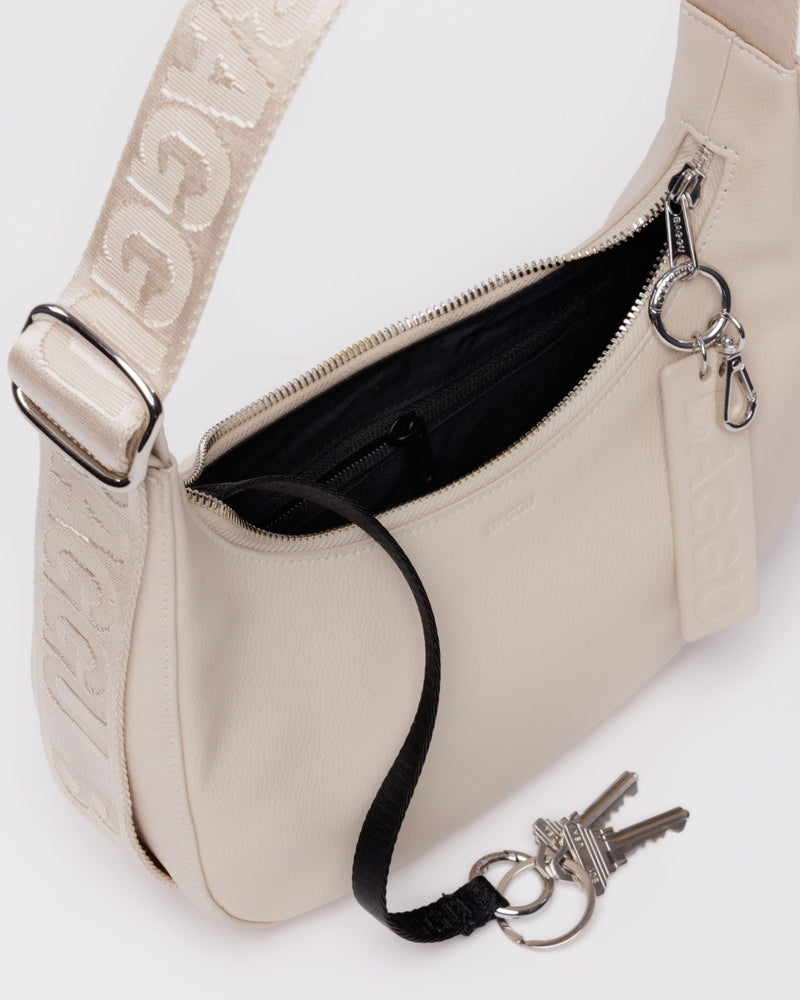 BAGGU  Small Recycled Leather Crescent Bag - Stone