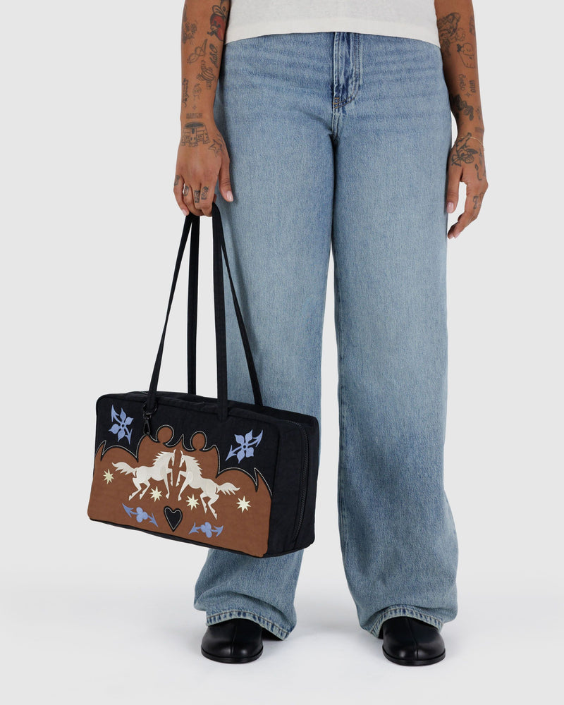BAGGU  Medium Nylon Bowler Bag - Western Appliqué