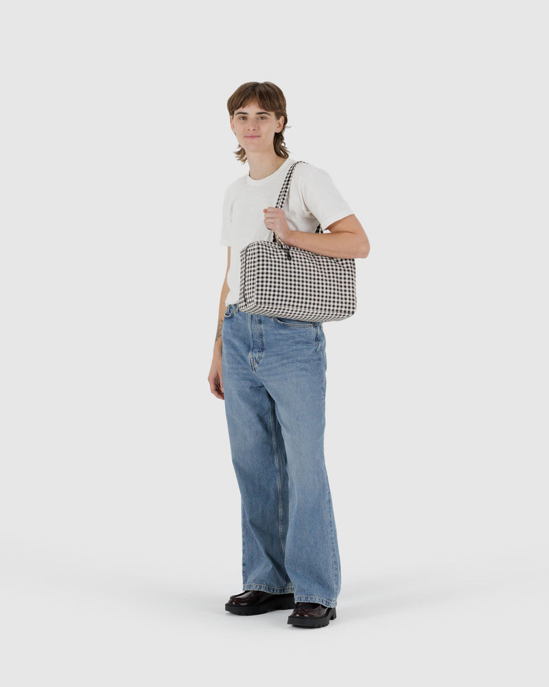 BAGGU  Medium Nylon Bowler Bag - Black & White Gingham