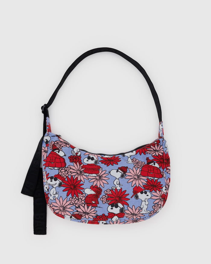 BAGGU Crossbody Bags Medium Nylon Crescent Bag - Floral Snoopy