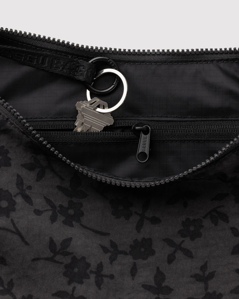 BAGGU  Medium Nylon Crescent Bag - Charcoal Ditsy Floral